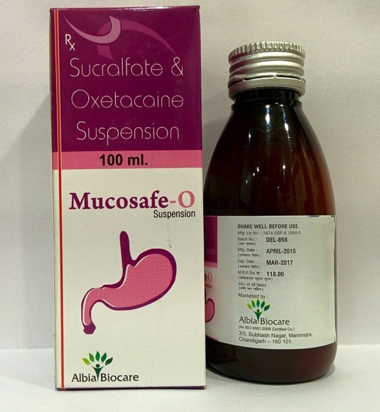 MUCOSAFE-O SUSP. 100 ml | Sucralfate 1gm + Oxetacaine 20mg (per 10 ml)